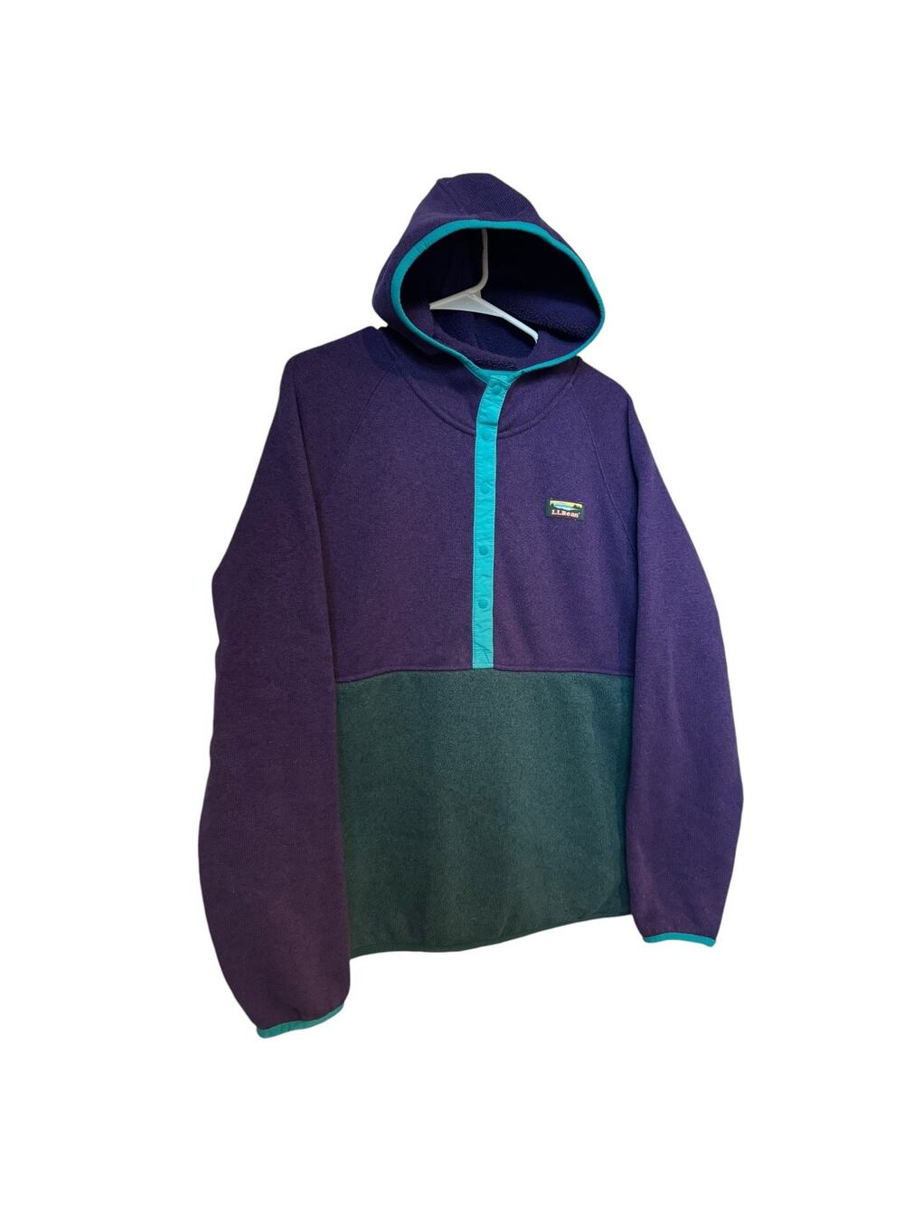 Vintage 1990s L.L. Bean Colorblock Fleece Hoodie Snap Pullover XL